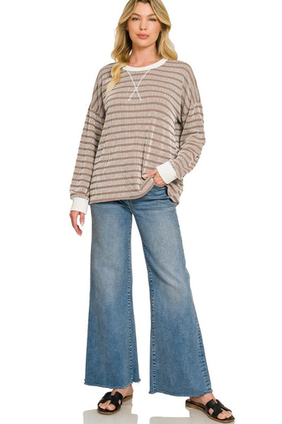 Two Tone Stripe Top Mocha