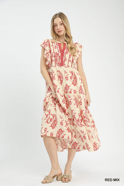 UMGEE Charlotte Paisley Midi Dress Red Mix