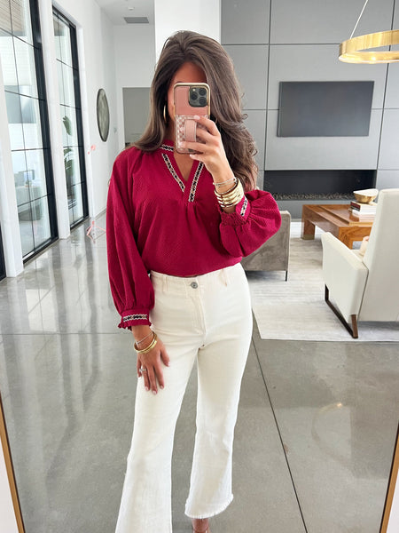 UMGEE Crimson Leopard Trim Top