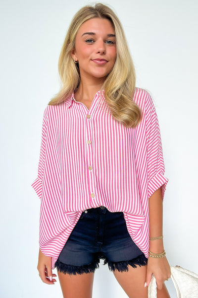 Lucky Stripes Button Down Top Pink