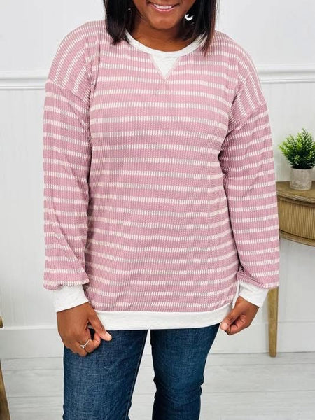 Stripe Henley Pullover Mauve