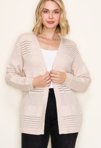 Open Front Pointelle Cardigan Oatmeal