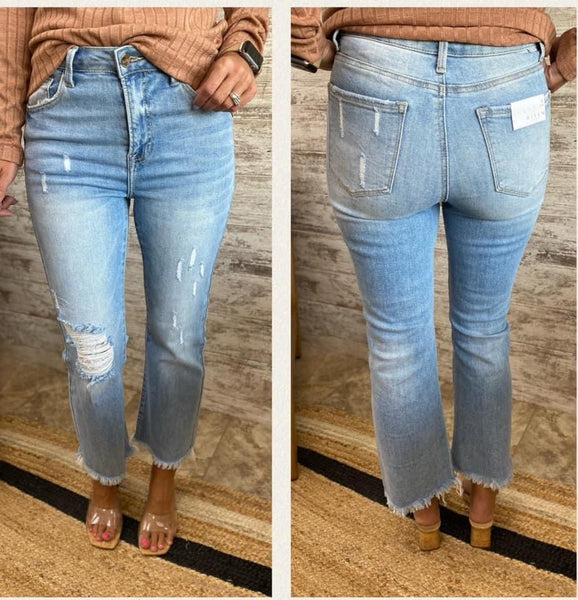 RISEN Light Wash Straight Leg Crop Jean