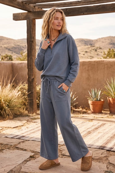Angie 2PC Half Zip Top & Pant SET Dusty Blue