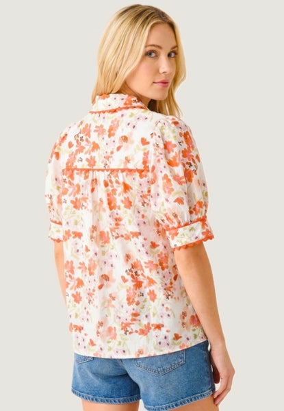 Floral Print Short Sleeve Shirt Red Mix