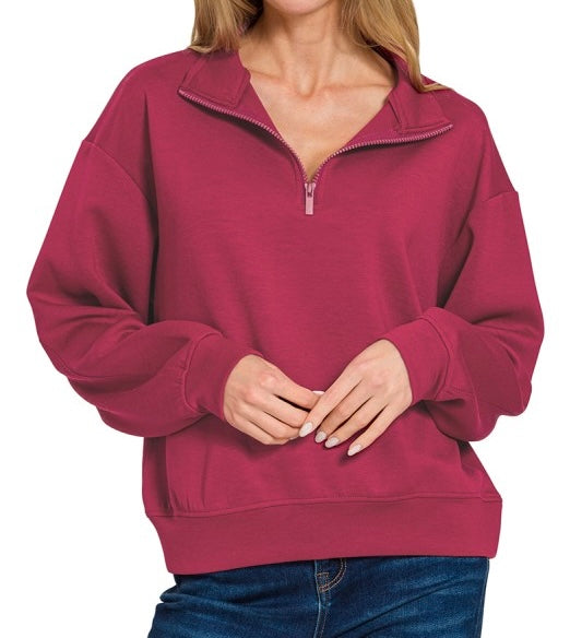 Scuba Half Zip Pullover Sweatshirt Wine