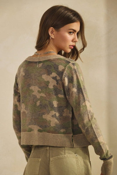 Camo Button Down Sweater Cardigan