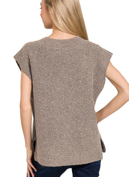 V Neck Boxy Sweater Vest Mocha