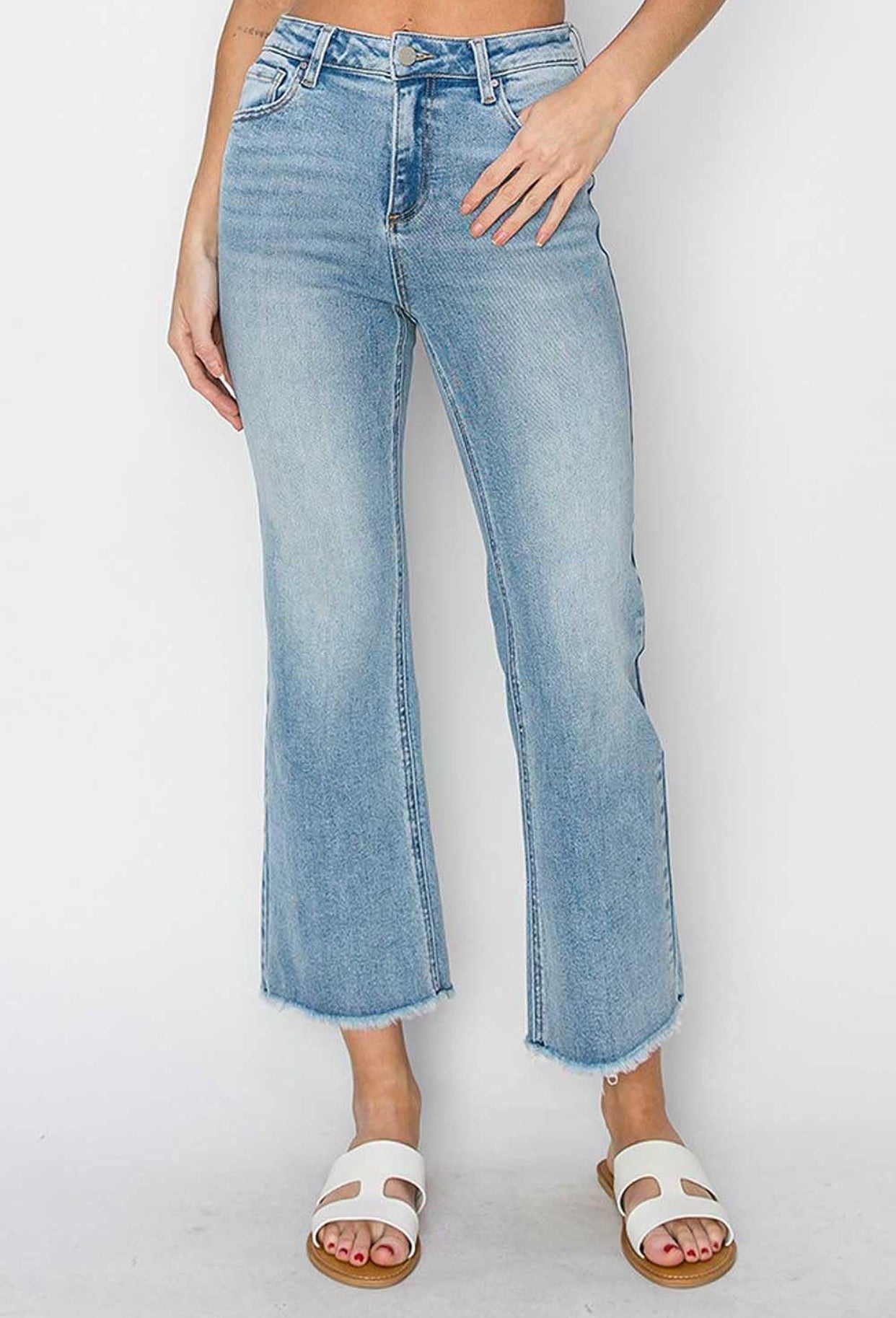 RISEN Lyla Light Wash Straight Leg Crop Jean