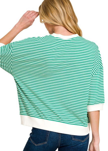 Stripe Contrast Top Green