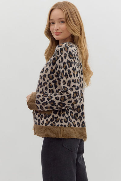 Leopard Pattern Knit Cardigan Sweater