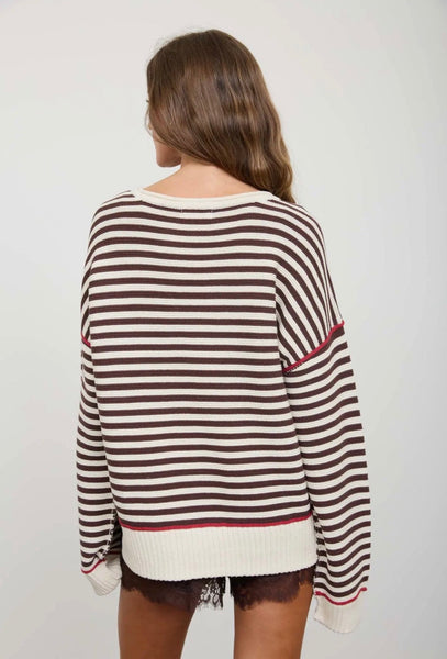 Stripe Raw Edge Sweater Cocoa & Cream