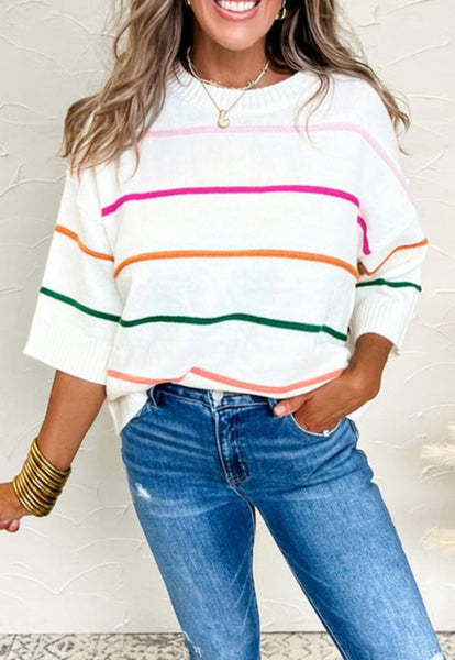 Ivory Color Block Multi Stripe Sweater