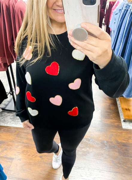 Black Heart Chenille Embroidered Sweatshirt