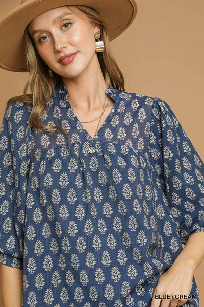 UMGEE Blue & Cream Floral Top