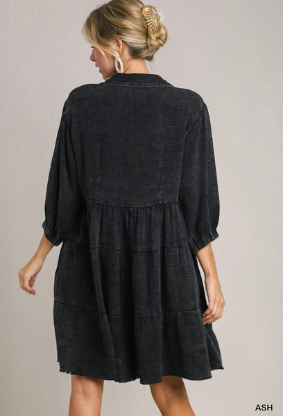 UMGEE Frayed Hem Tiered Dress Ash