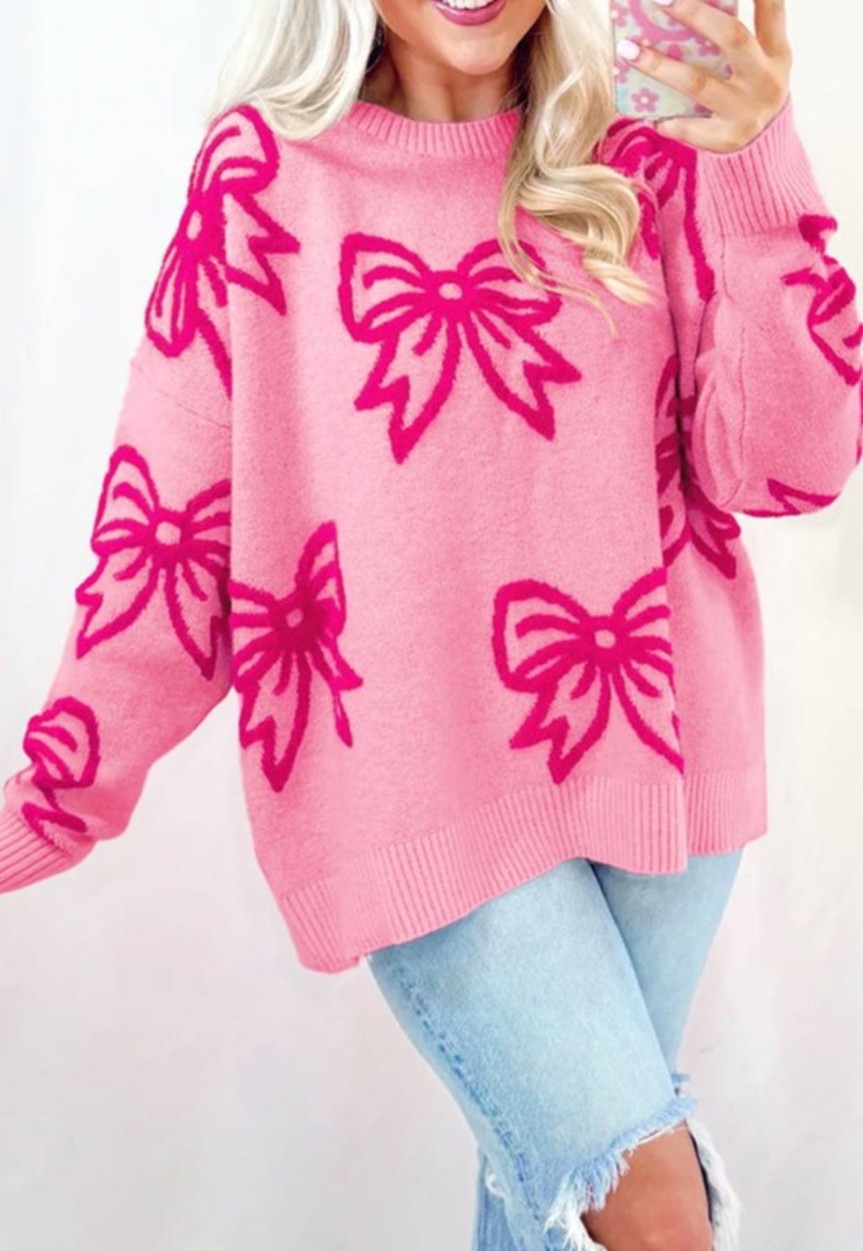 Pink Bow Crew Neck Sweater