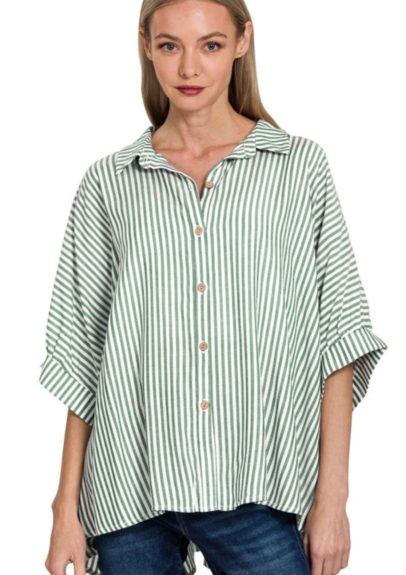 Lucky Stripes Oversized Button Up Green Stripe