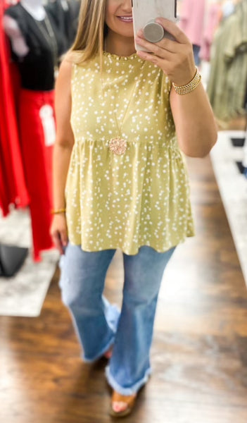 Splash Dot Ruffle Mock Neck Top Honey