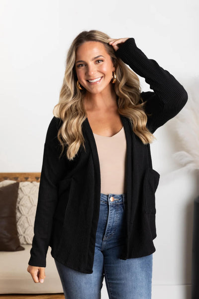 Urban Ribbed Knit Cardigan Black