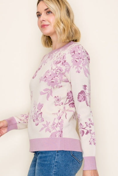Floral Printed Sweater Lavender