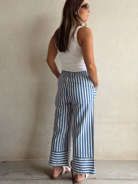 Woven Wide Leg Stripe Pant Blue