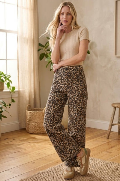 Leopard Twill Wide Leg Pant