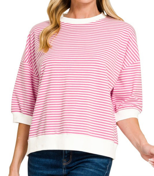 Stripe Contrast Top Pink