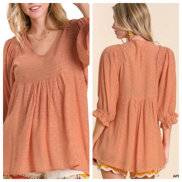 UMGEE Dot Embroidered Top Apricot