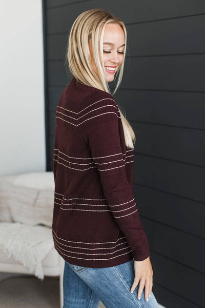 Stitch Stripe Cardigan Plum