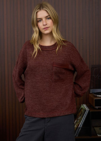 Crew Neck Pocket Sweater Burgundy