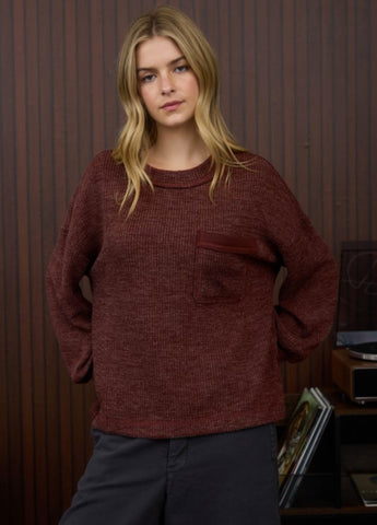 Crew Neck Pocket Sweater Burgundy