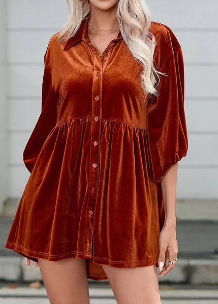 Chestnut Ruffle Velvet Tunic Top