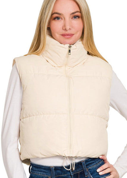 Cropped Puffer Vest Cream