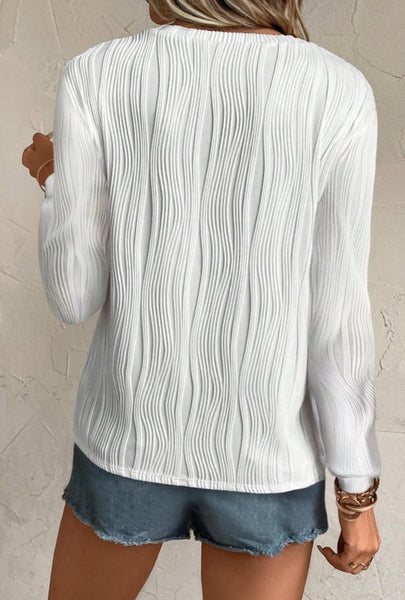 Long Sleeve Solid Textured Top White