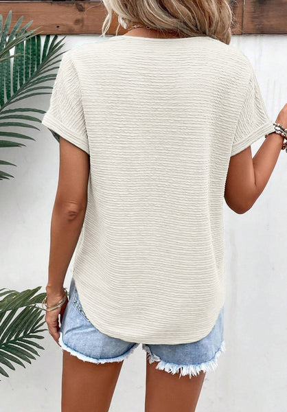 Charleston Textured V Neck Short Sleeve Top Khaki