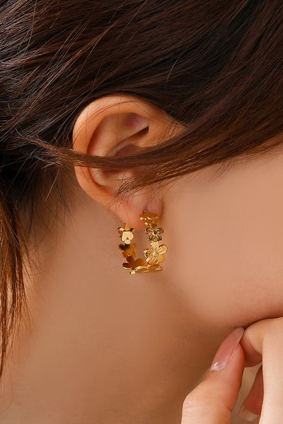 18K Gold Plated S.S. Floral Hoop Earring