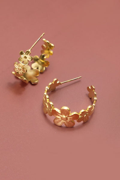 18K Gold Plated S.S. Floral Hoop Earring