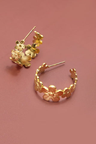 18K Gold Plated S.S. Floral Hoop Earring