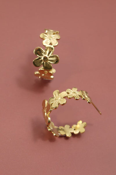 18K Gold Plated S.S. Floral Hoop Earring