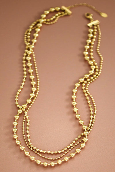 18K Gold Plated S.S. Layered Ball Chain Necklace