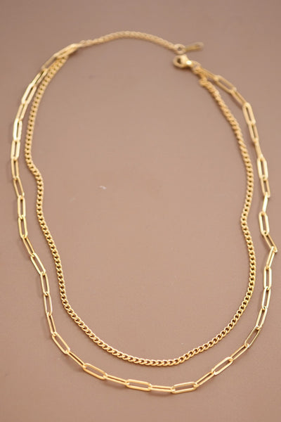 18K Gold Plated S.S. Layered Chainlink Necklace