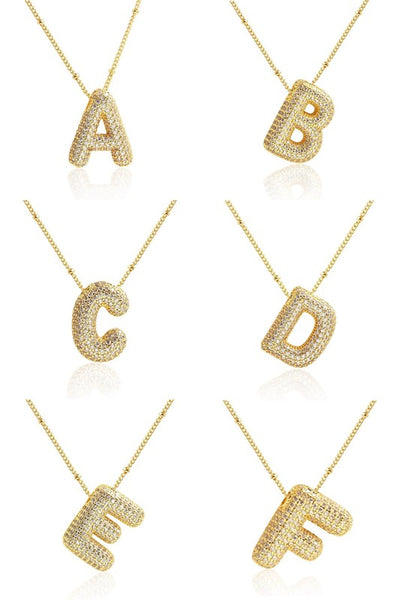 18K Gold Plated S.S. Pave Bubble Letter Necklace