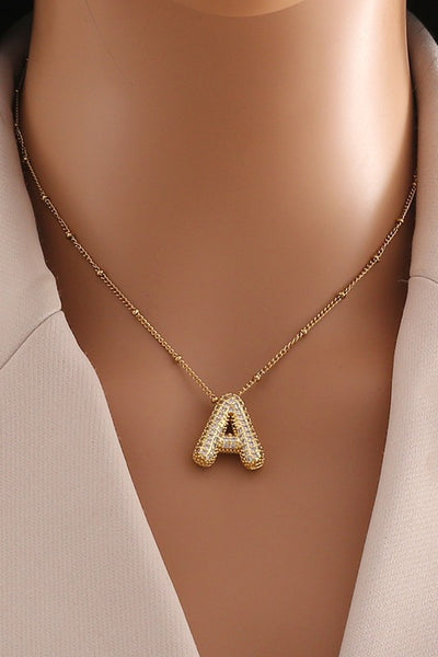 18K Gold Plated S.S. Pave Bubble Letter Necklace