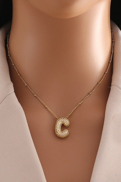 18K Gold Plated S.S. Pave Bubble Letter Necklace
