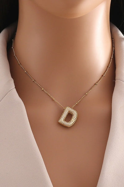 18K Gold Plated S.S. Pave Bubble Letter Necklace
