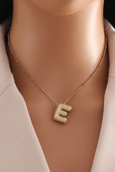 18K Gold Plated S.S. Pave Bubble Letter Necklace
