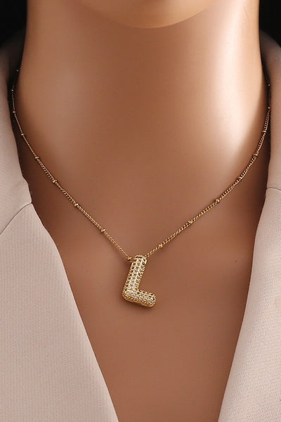 18K Gold Plated S.S. Pave Bubble Letter Necklace