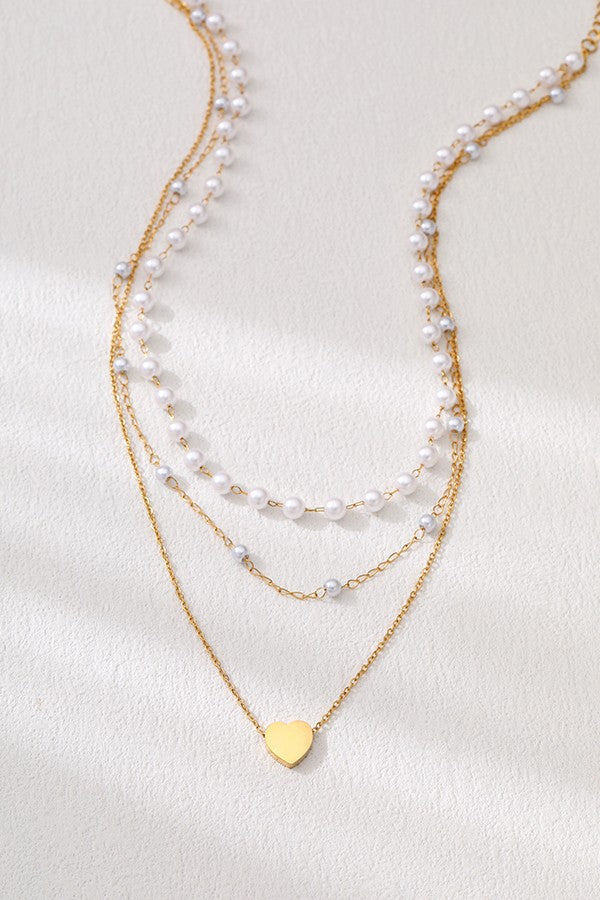 18K Gold Plated S.S. Pearl Heart Layered Necklace