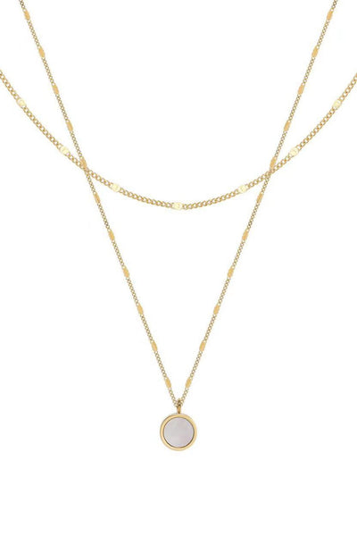 18K Gold Plated S.S. Round Pendant Layered Necklace
